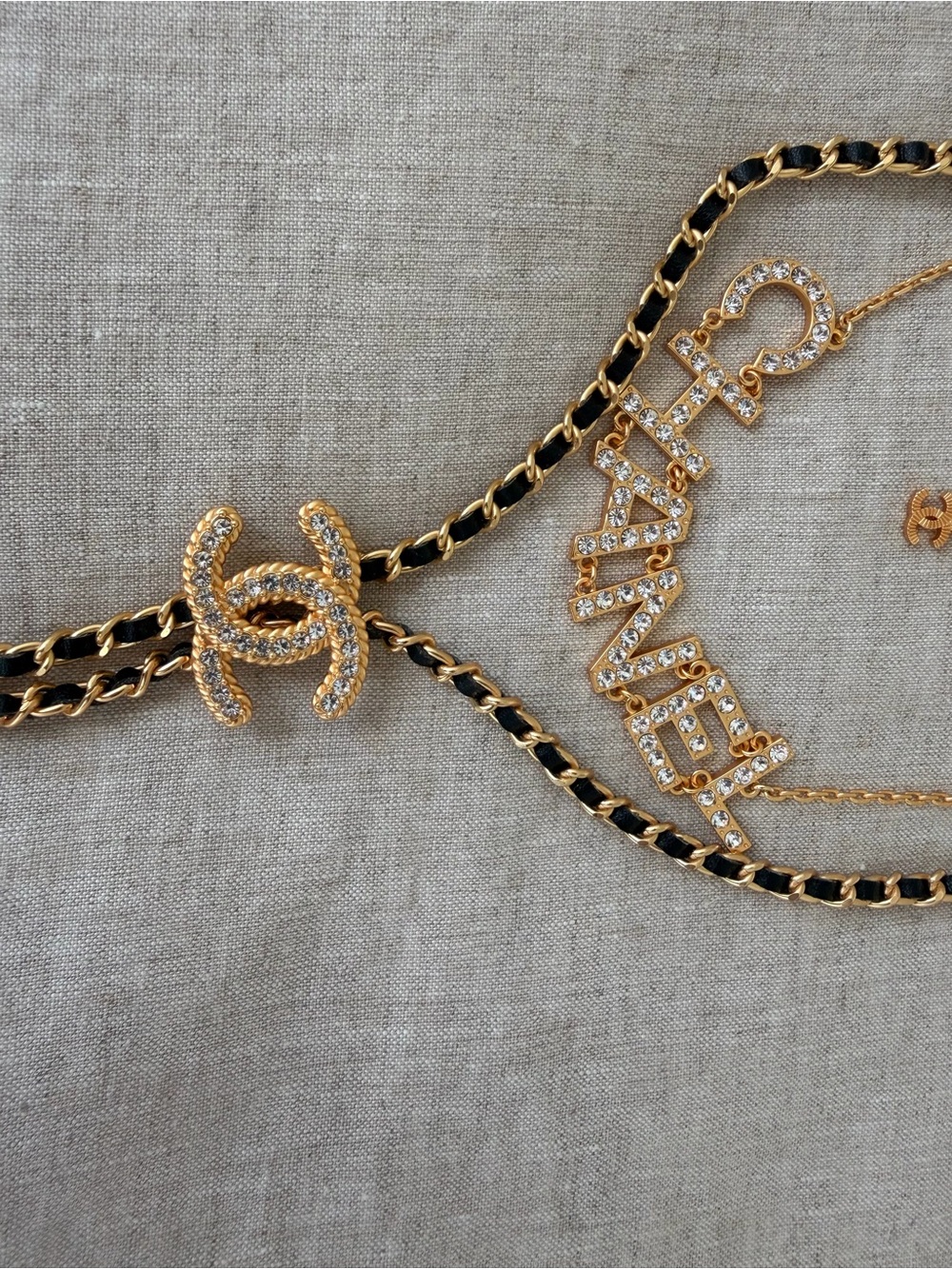 ✨CHANEL Gold and Black Ribbon Lariat Necklace with Crystal CC and Pearl Drops🖤 - Picture 5 of 14